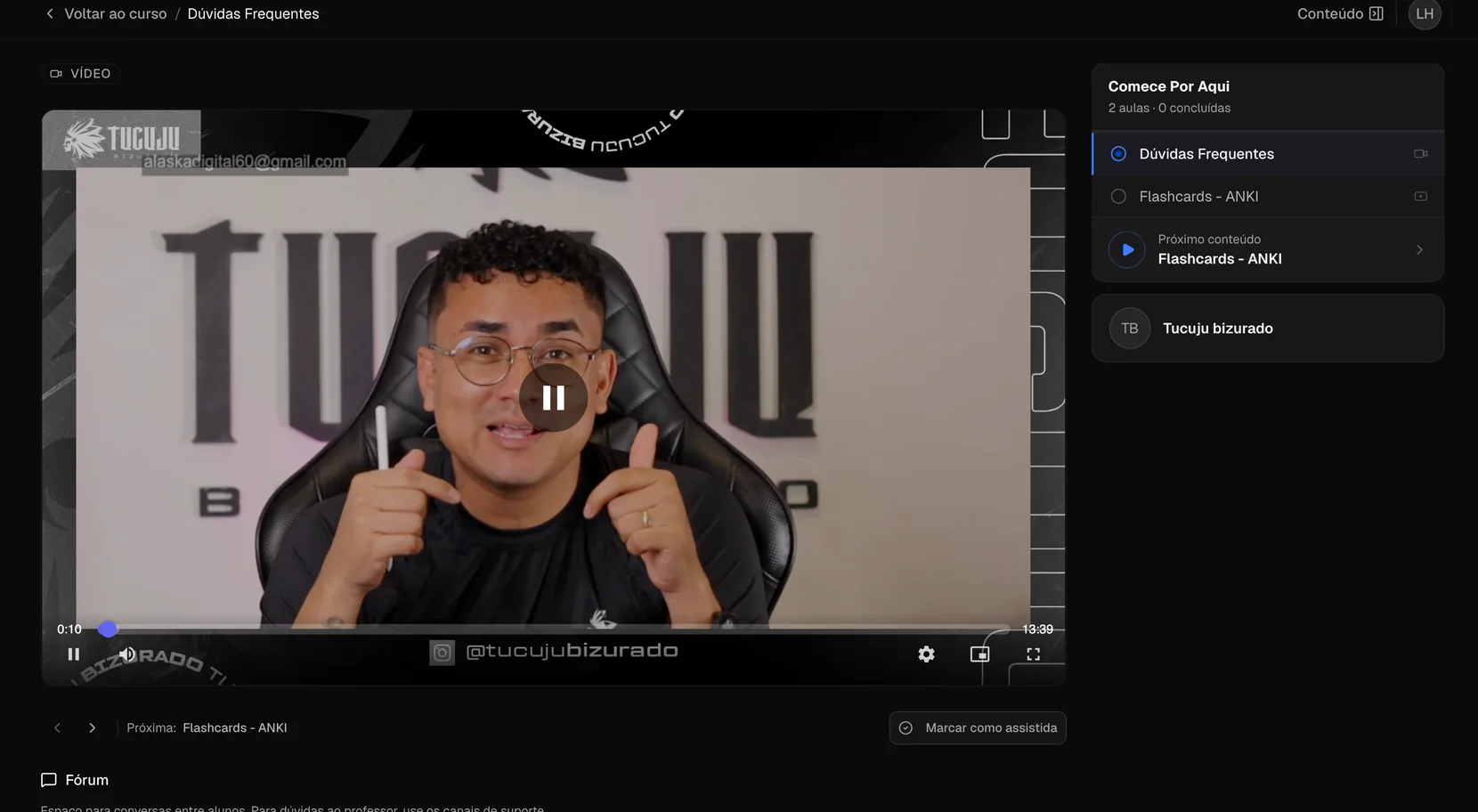 Videoaula na plataforma
